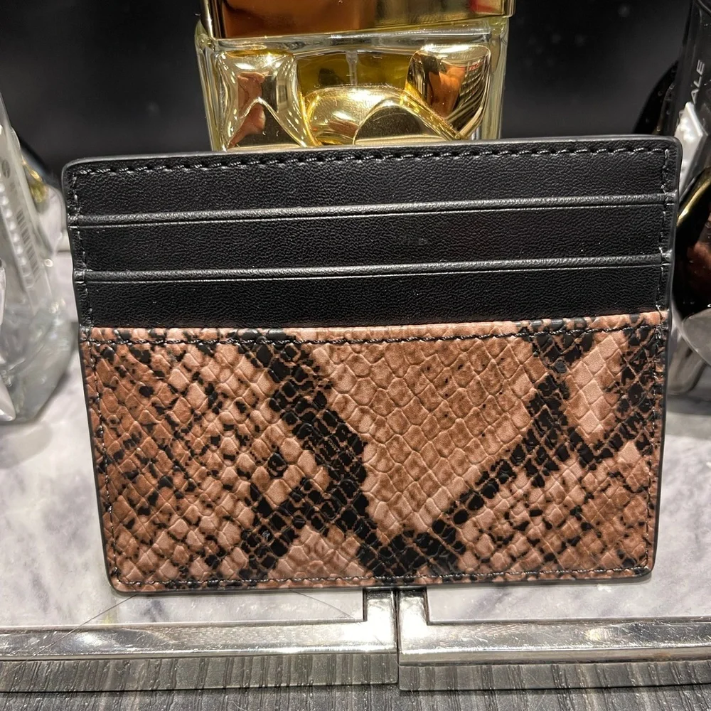 MICHAEL KORS Cyrus Snake Embossed Tall Card Case Driftwood  NWT